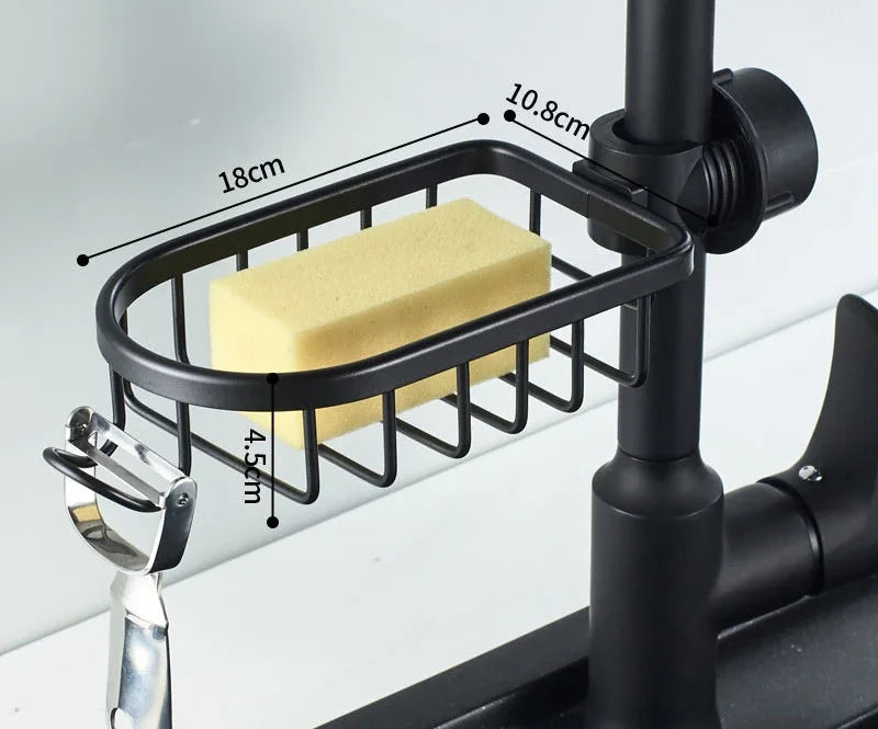 Dimensions of the faucet-mounted sink caddy: 18cm long, 10.8cm deep, 4.5cm tall