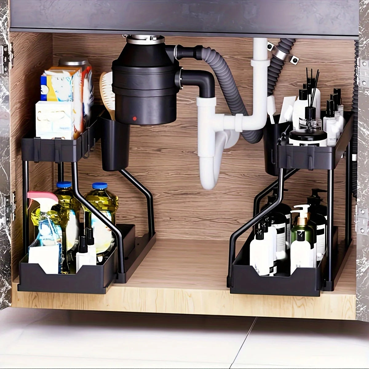 2-Tier Pull-Out Under Sink Organizer – Black