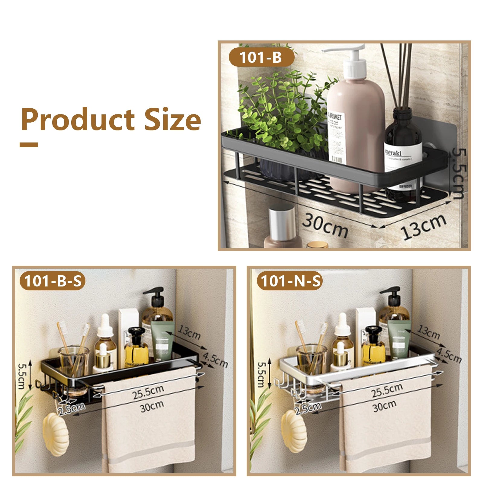Stainless Steel Corner Bathroom Shelf – Black