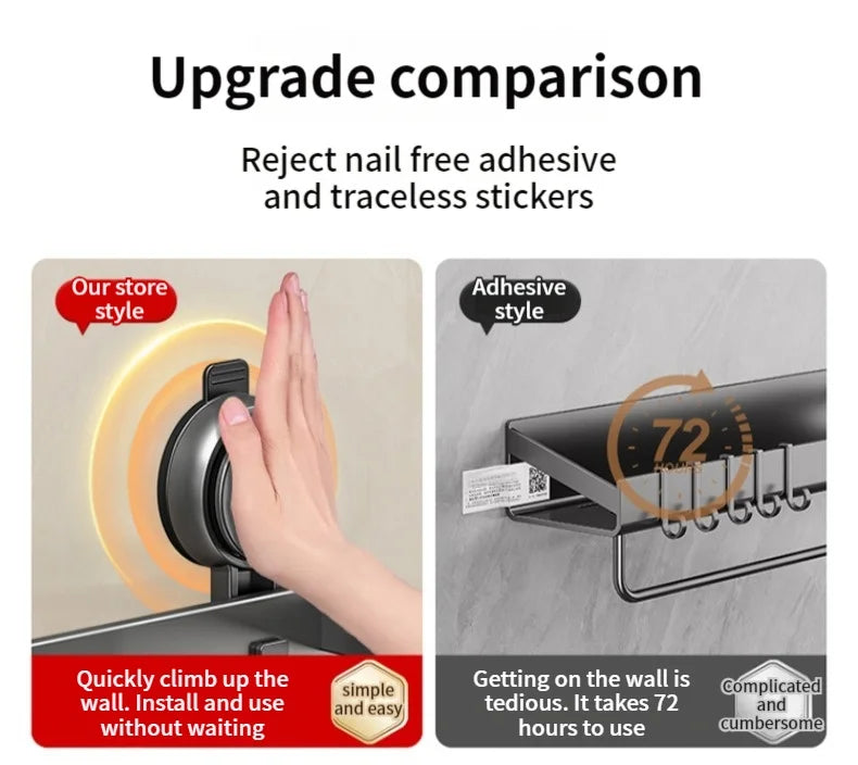 No-Drill Suction Cup Bathroom Shelf – Grey 40cm
