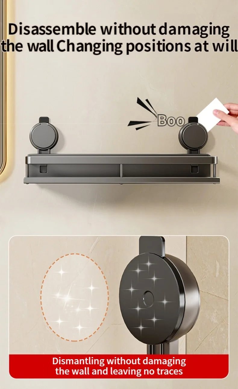 No-Drill Suction Cup Bathroom Shelf – Grey 40cm