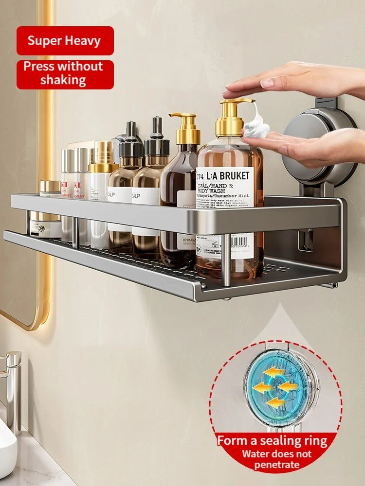 No-Drill Suction Cup Bathroom Shelf – Grey 40cm