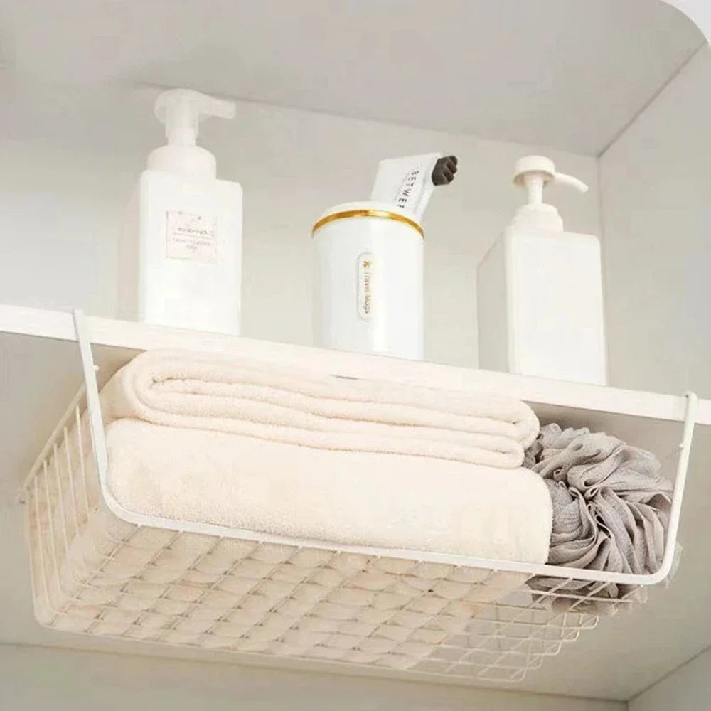 Under-Shelf Hanging Storage Basket – White