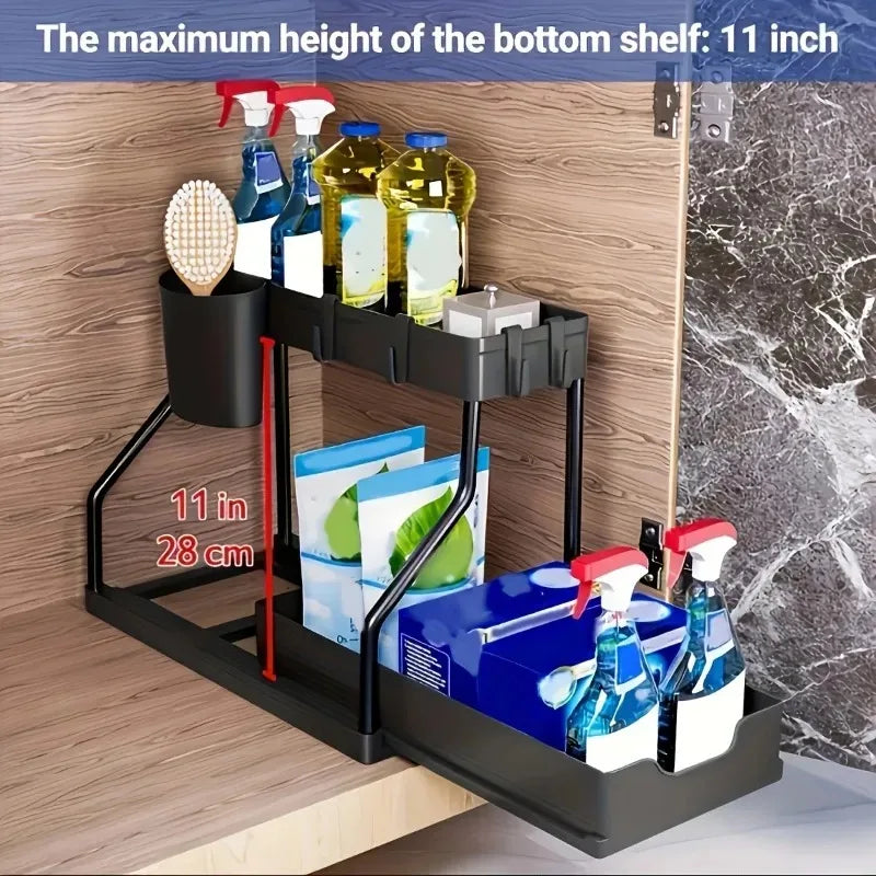 2-Tier Pull-Out Under Sink Organizer – Black