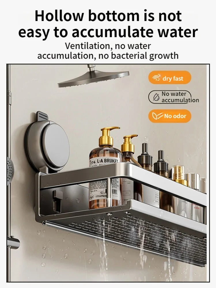 No-Drill Suction Cup Bathroom Shelf – Grey 40cm