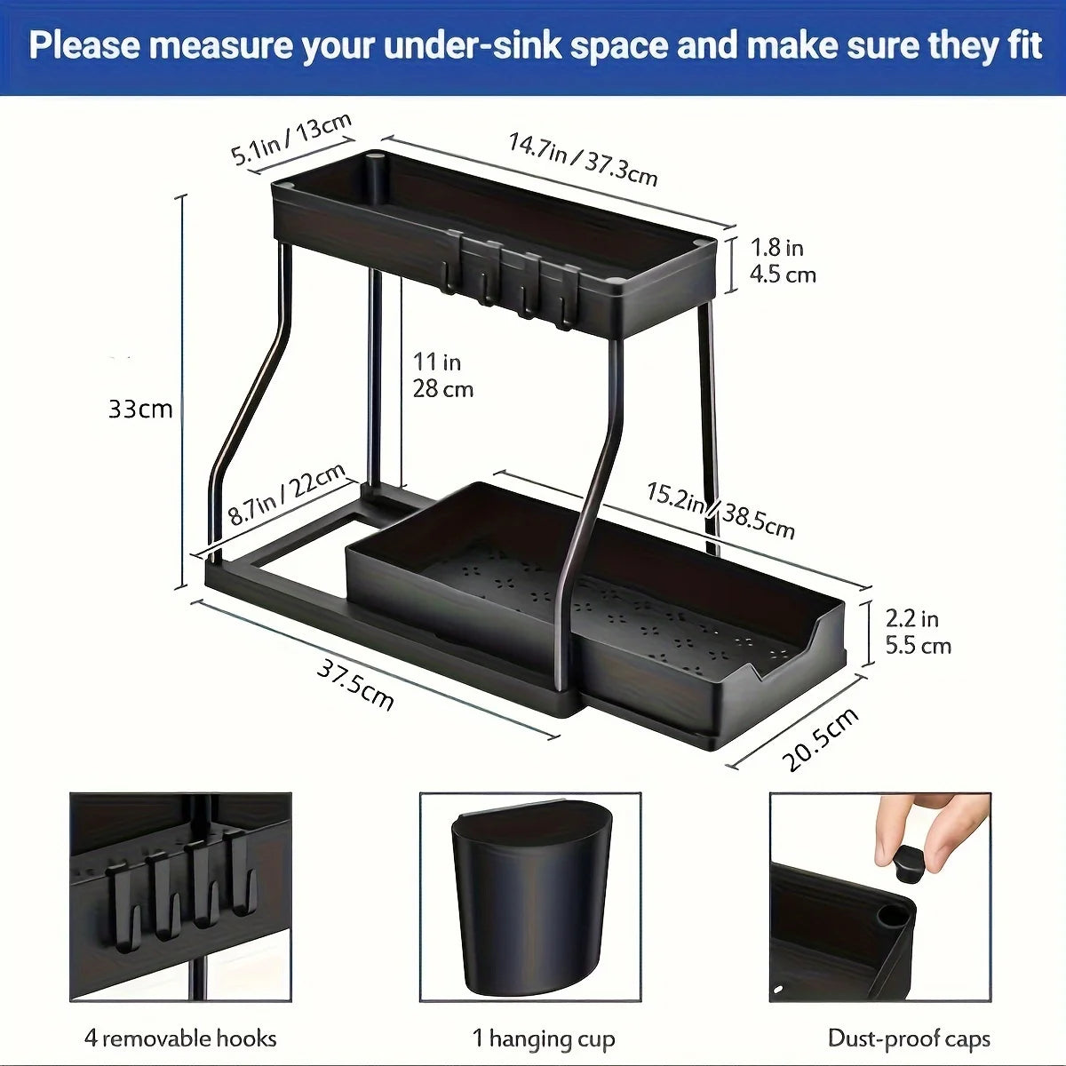2-Tier Pull-Out Under Sink Organizer – Black