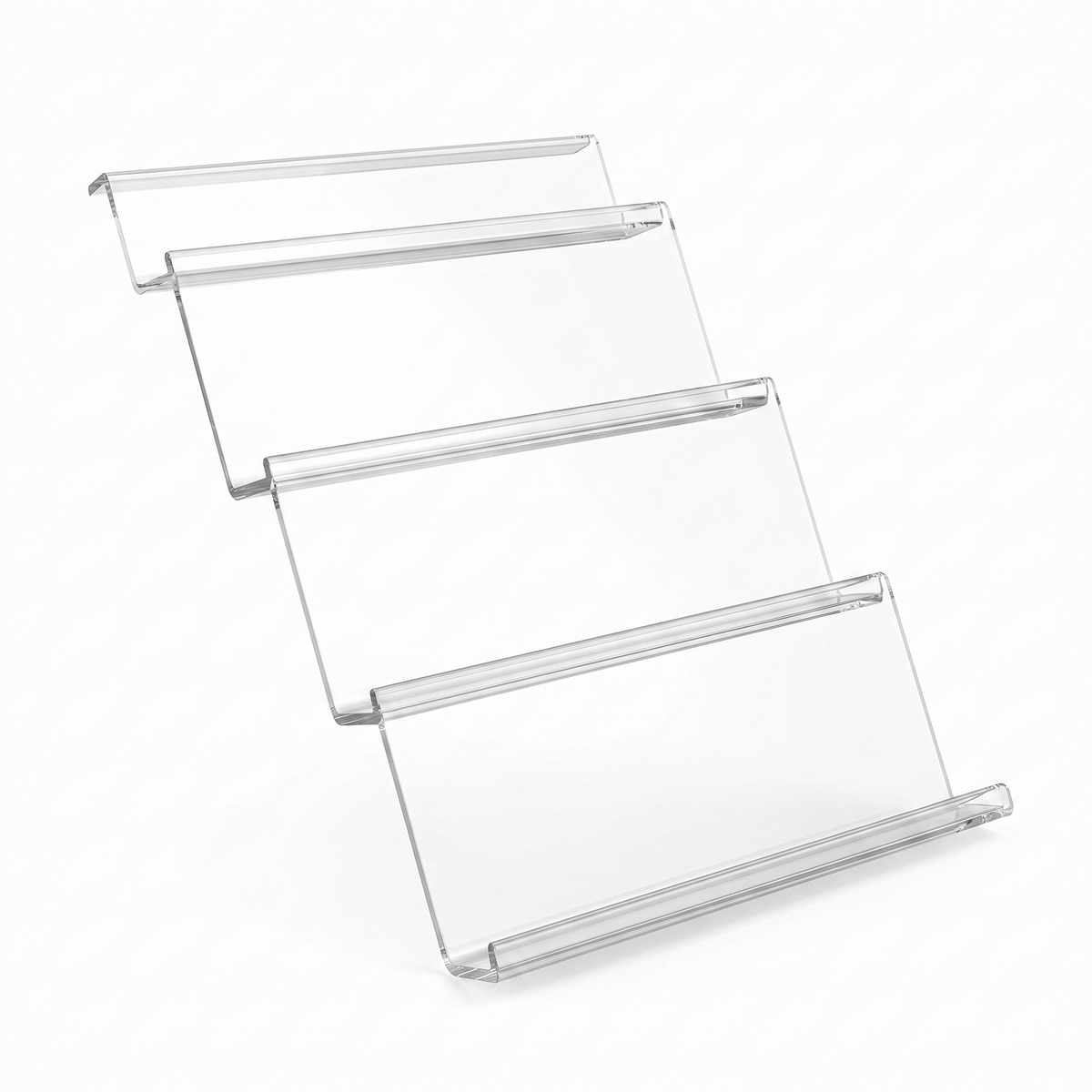 Clear four-tier expandable spice drawer organizer on a white background