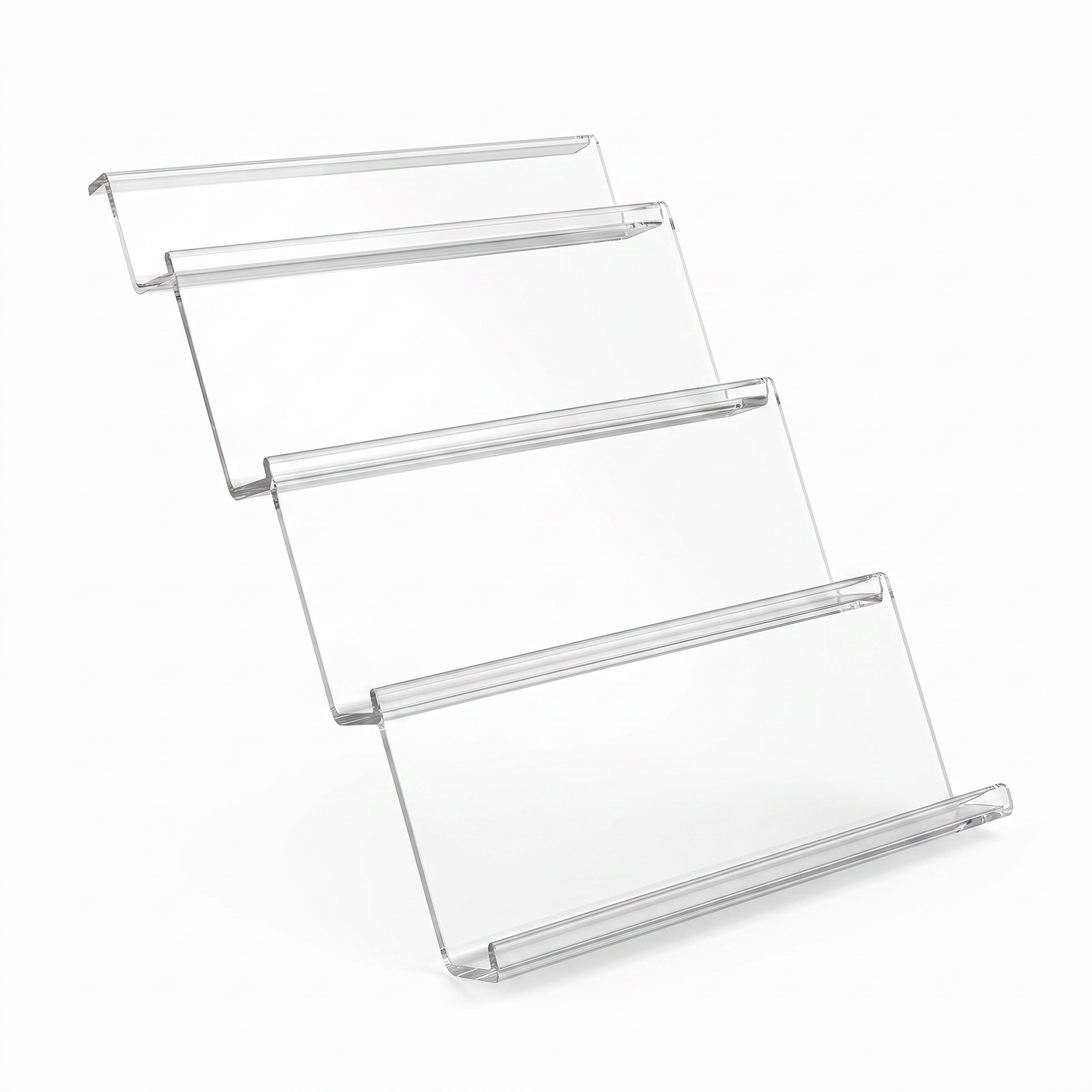 Clear four-tier expandable spice drawer organizer on a white background