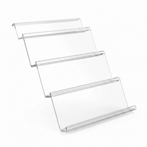 Clear four-tier expandable spice drawer organizer on a white background